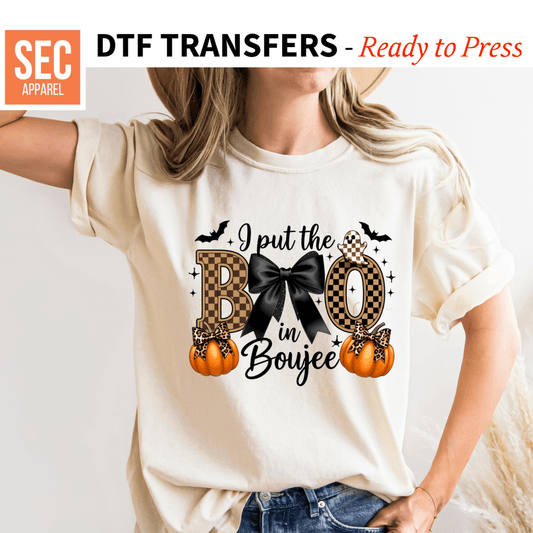 I put the Boo in Boujee Iron On Halloween DTF Transfers Ready to Press | No Weeding, Full Color | Fast Shipping - secapparelonline