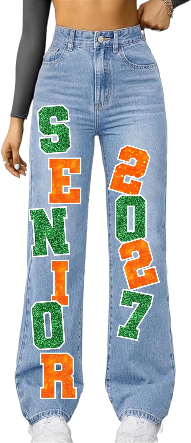 senior jeans, senior 2027, senior 2028, senior 2029, senior dtf transfer, leopard print, pink glitter effect, coquette bow, graduation transfer, ready to press, senior letters, class of 2027, senior girl, SEC Apparel