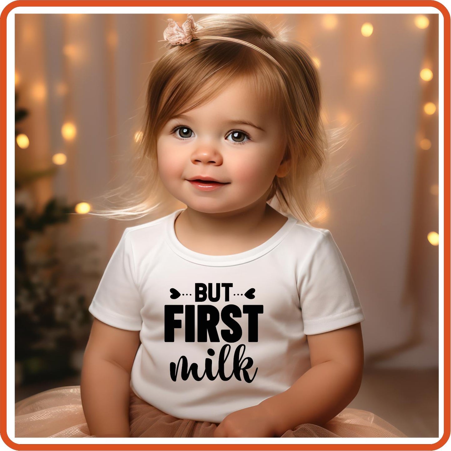 But First Milk | New Baby Iron On Decal Patches by SEC Apparel