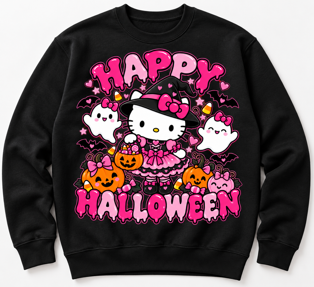 Hello Kitty, Halloween DTF, Halloween Transfer, DTF Transfer, Ready to Press, Pink Halloween, Cute Halloween, Witch Design, Ghost Design, Pumpkin Transfer, Sweatshirt Transfer, SEC Apparel