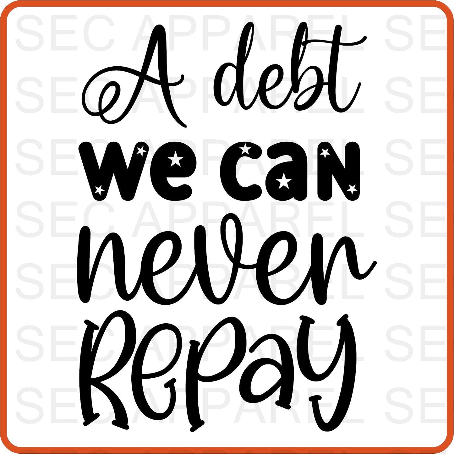 Memorial Day Iron On Decals Patches transfers vinyl for shirts, clothing | A Debt We Can Never Repay - secapparelonline