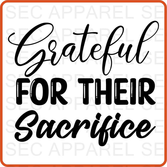Memorial Day Iron On Decals Patches transfers vinyl for shirts, clothing | Grateful for their Sacrifice - secapparelonline
