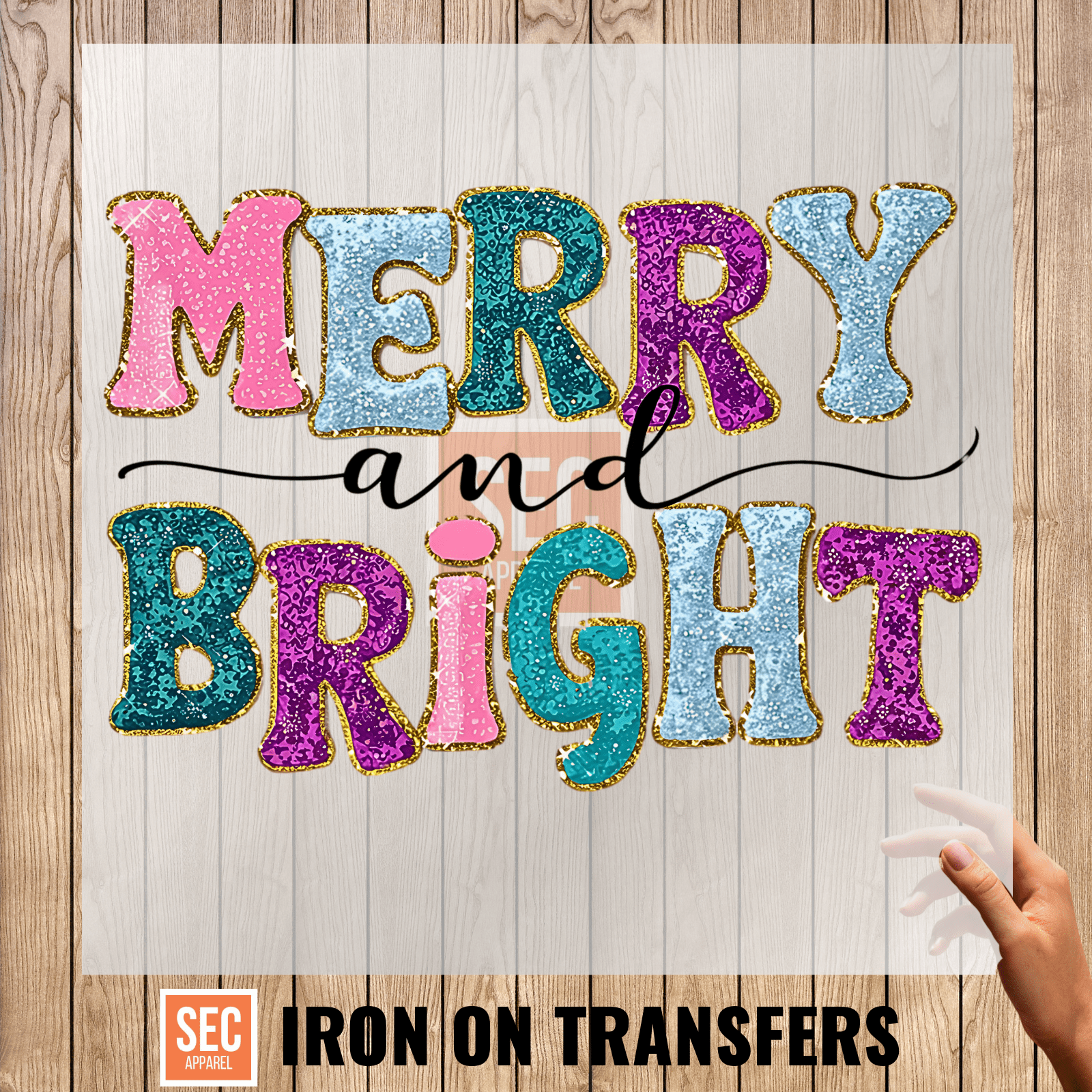Merry and Bright iron on | Christmas Iron - On | Ready to Press DTF - secapparelonline
