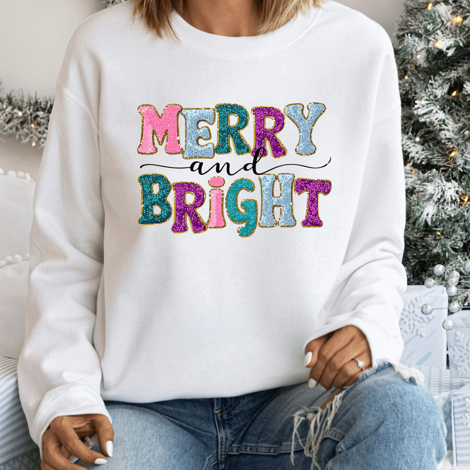 Merry and Bright iron on | Christmas Iron - On | Ready to Press DTF - secapparelonline