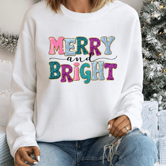 Merry and Bright iron on | Christmas Iron - On | Ready to Press DTF - secapparelonline