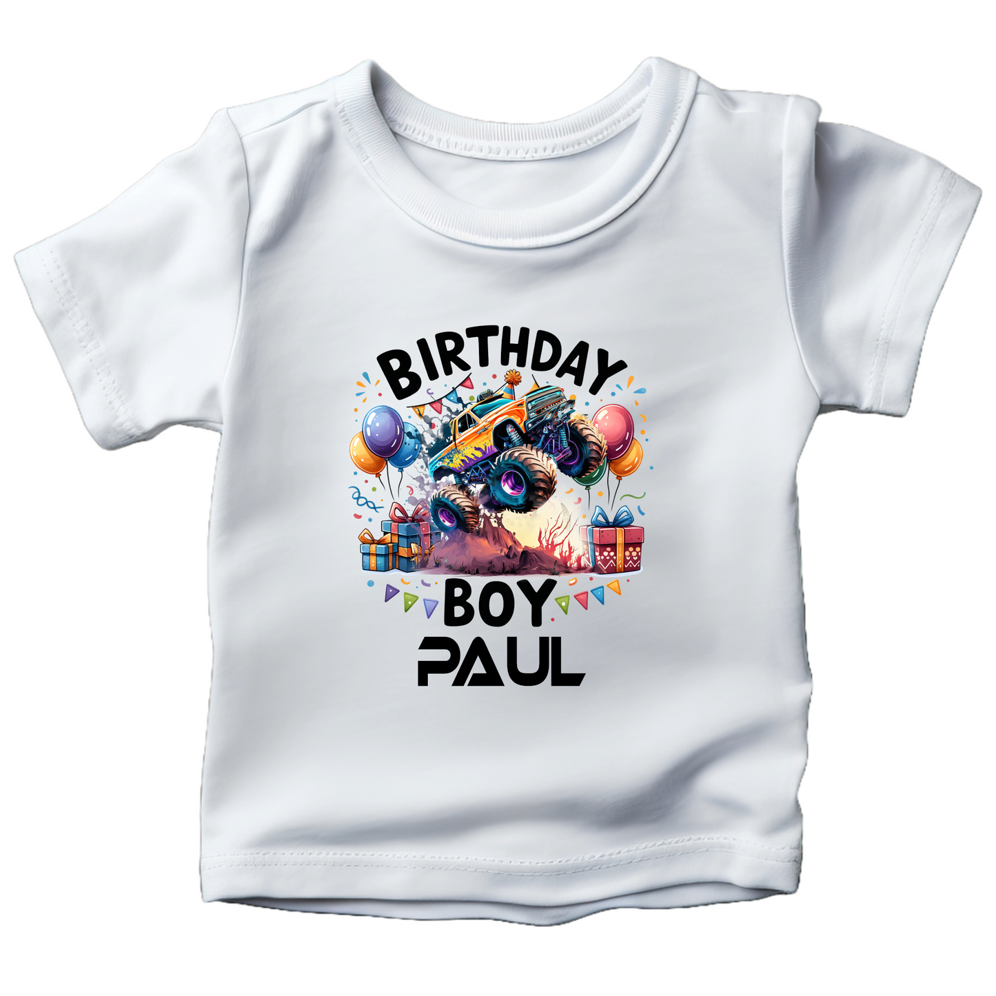 Custom Monster Truck Birthday Shirts for Toddler Boys Birthday Party Personalized with Name