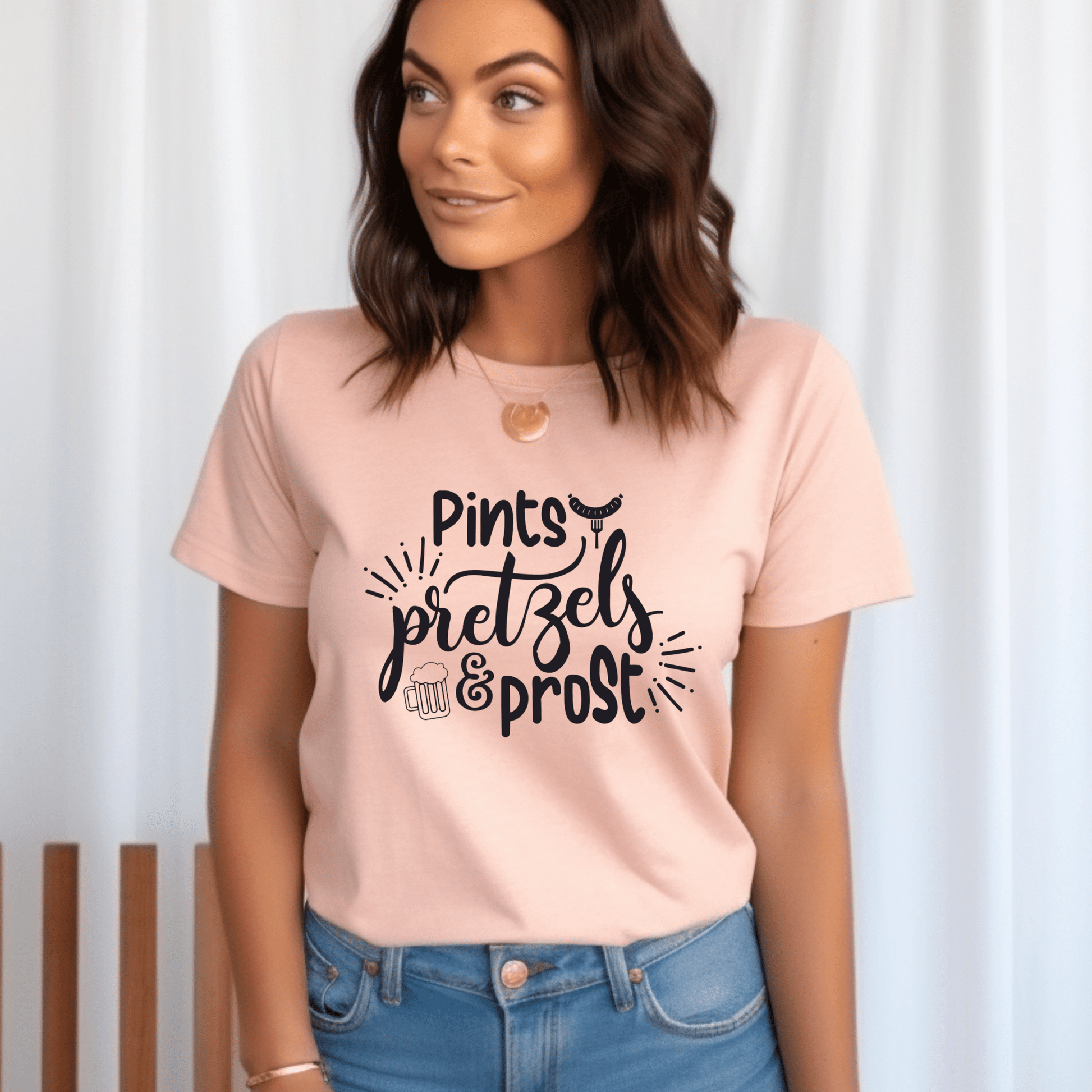 Oktoberfest Cheers! Pints Pretzels and Prost V - Neck or Crew Neck T-Shirt - Your Choice (Copy) - secapparelonline