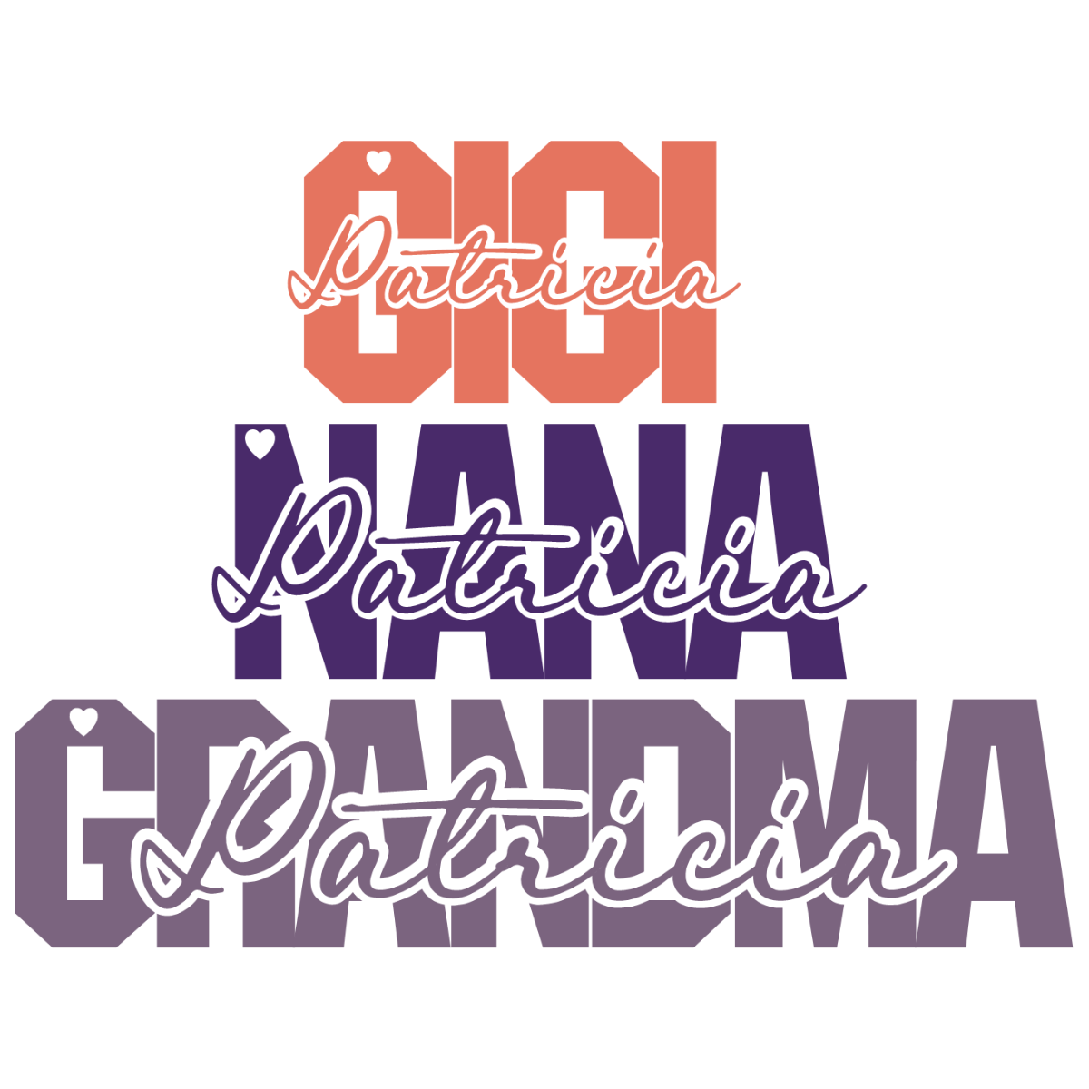 Personalized Grandma HTV Transfer - Custom Name Iron - On Vinyl for Shirts - Nana, Mimi, Gigi Designs - secapparelonline
