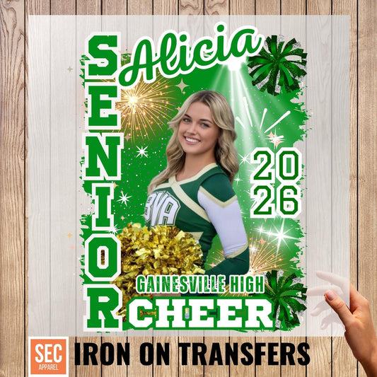 Personalized Senior Year Cheerleading Transfer - Custom Photo and Name DTF Iron - On - secapparelonline