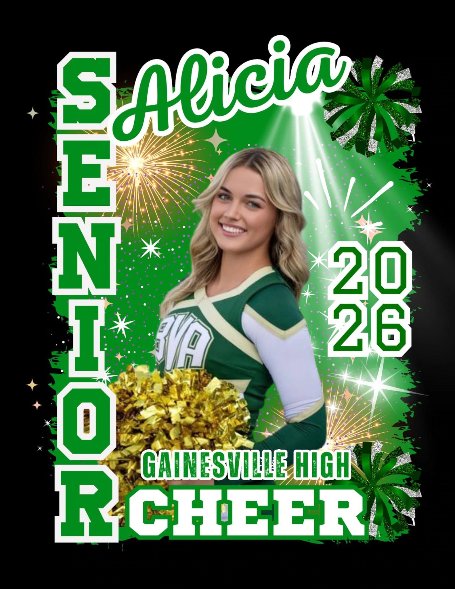 Personalized Senior Year Cheerleading Transfer - Custom Photo and Name DTF Iron - On - secapparelonline