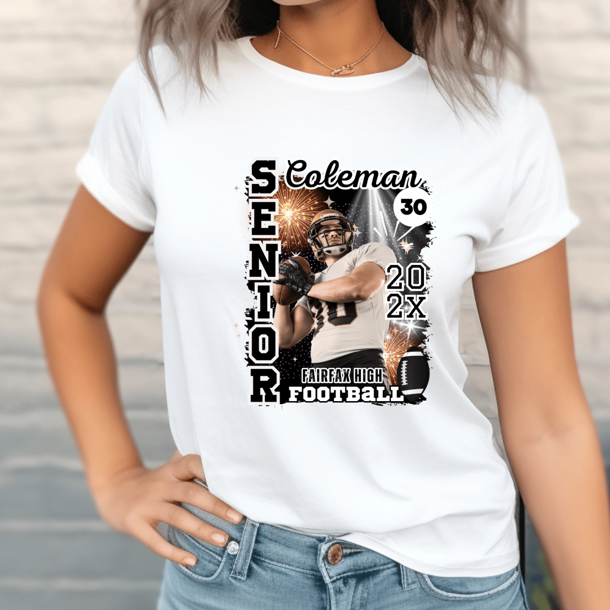 Personalized Senior Year Football Iron On Transfer - Custom Photo, Name & Number - secapparelonline