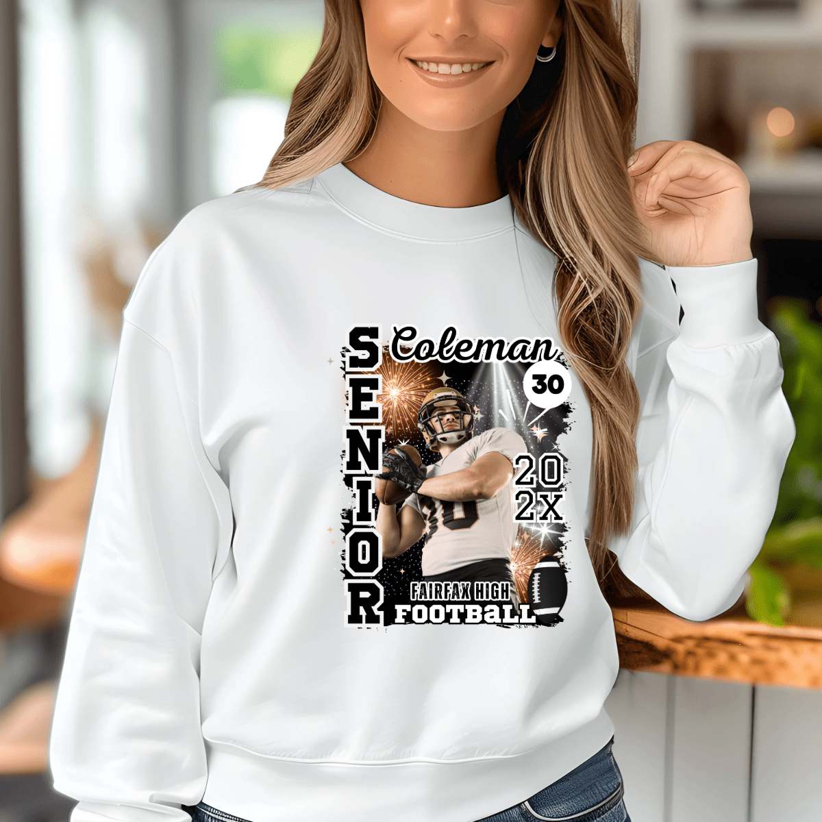 Personalized Senior Year Football Iron On Transfer - Custom Photo, Name & Number - secapparelonline