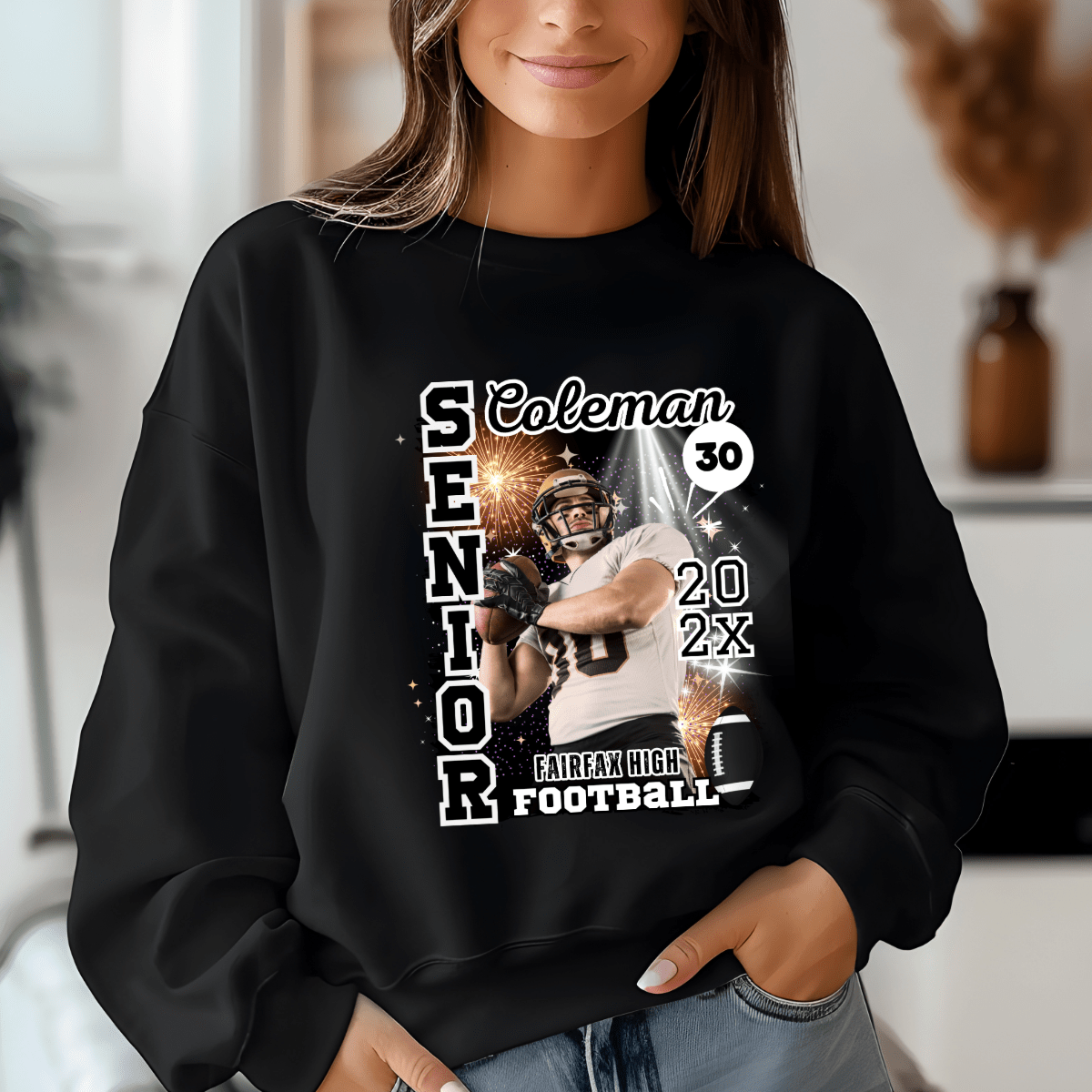 Personalized Senior Year Football Iron On Transfer - Custom Photo, Name & Number - secapparelonline