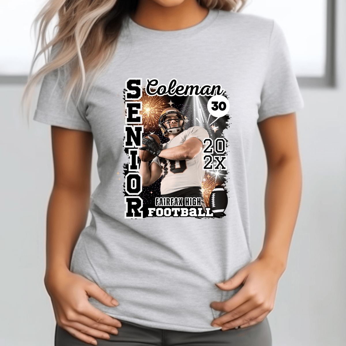 Personalized Senior Year Football Iron On Transfer - Custom Photo, Name & Number - secapparelonline