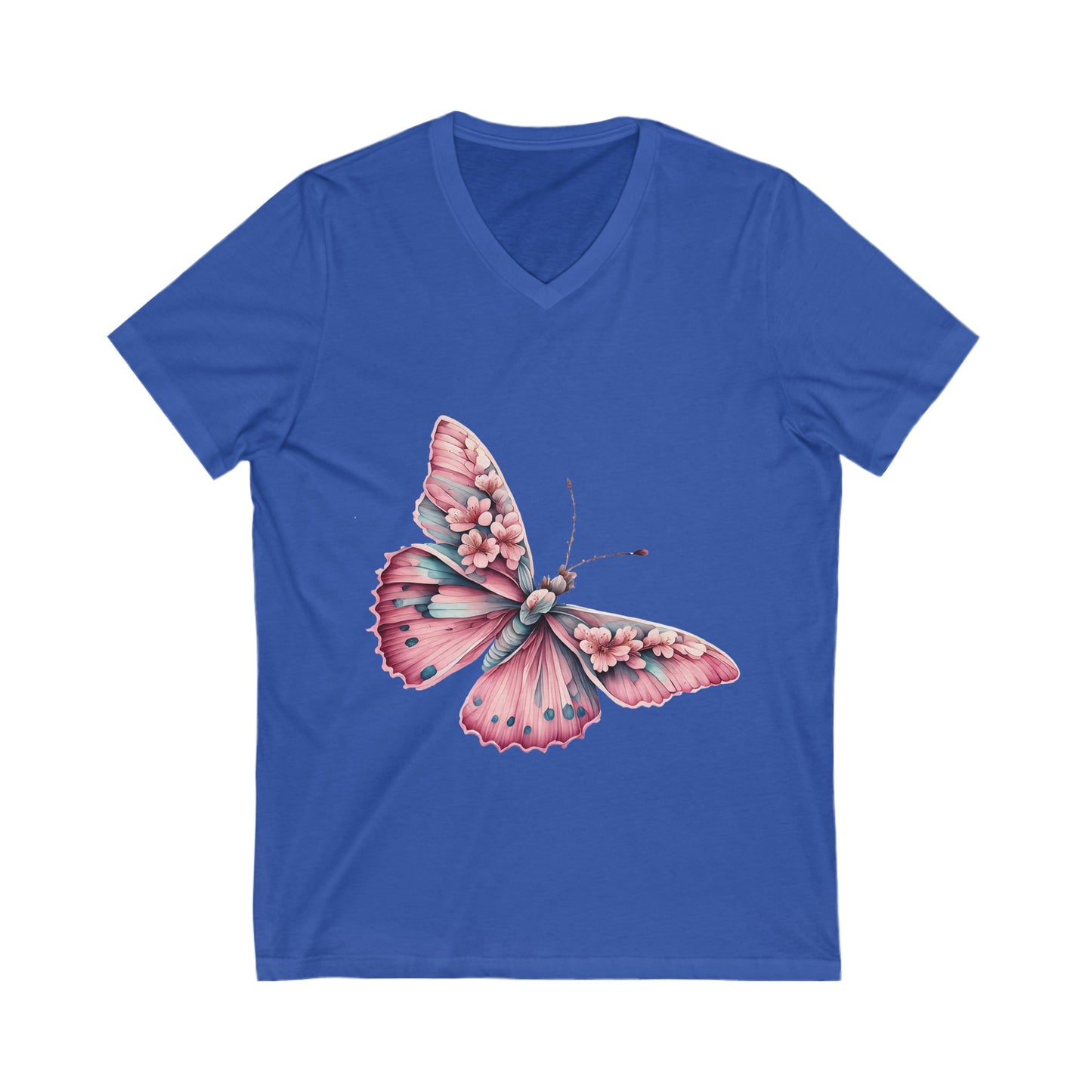 Pink Butterfly Short Sleeve V - Neck Tee - secapparelonline