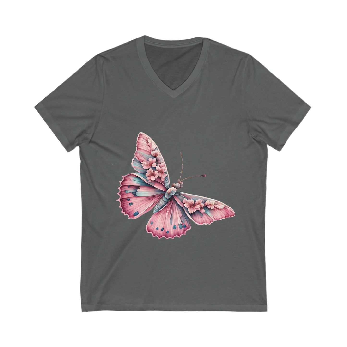 Pink Butterfly Short Sleeve V - Neck Tee - secapparelonline