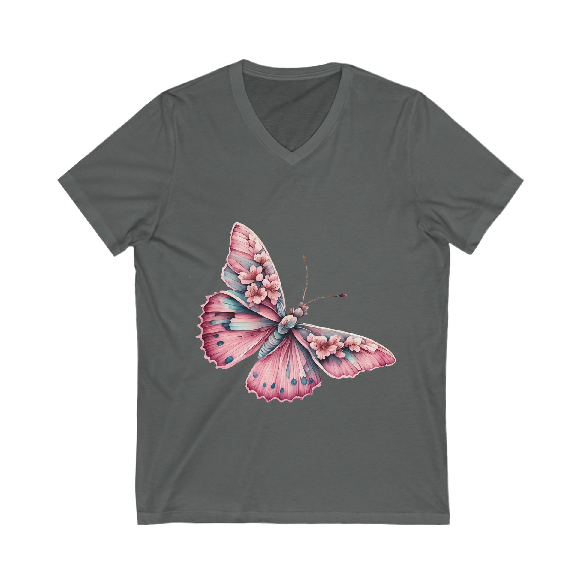 Pink Butterfly Short Sleeve V - Neck Tee - secapparelonline