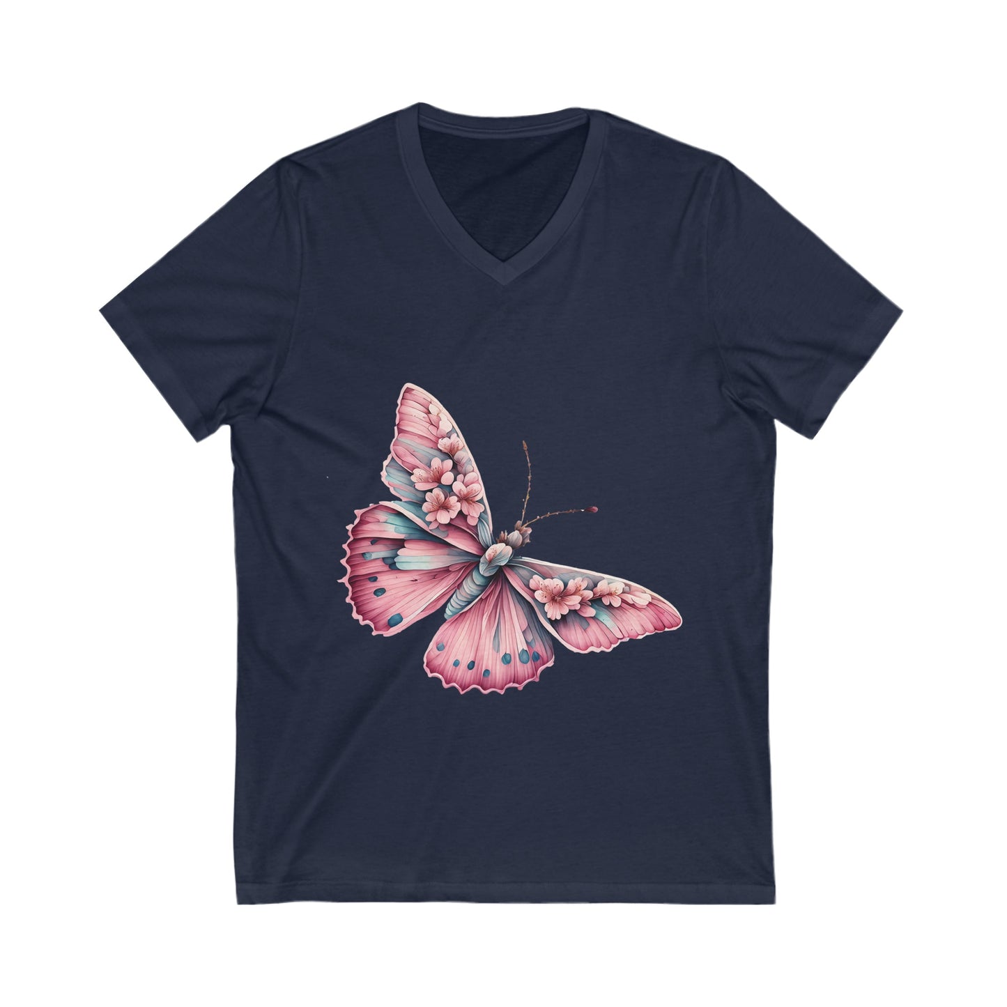 Pink Butterfly Short Sleeve V - Neck Tee - secapparelonline