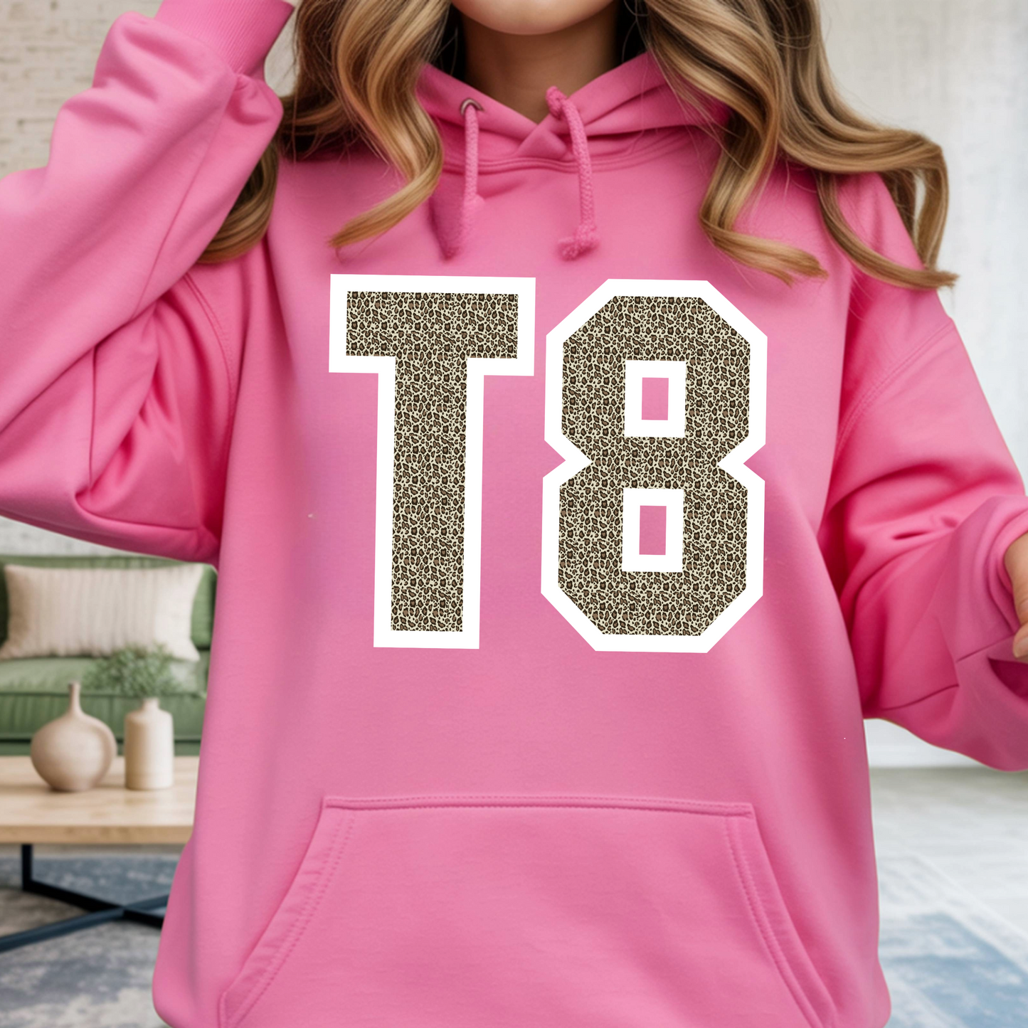 Tate McRae T8 INSPIRED Hoodie pink front view oversized fit pop music fan merch