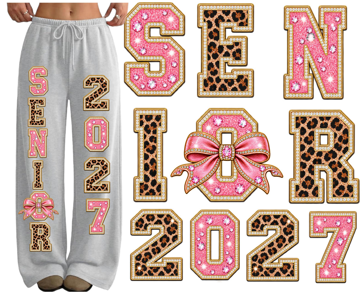 Senior 2028 Iron-On Transfer – Pink Leopard & Bow DTF Set