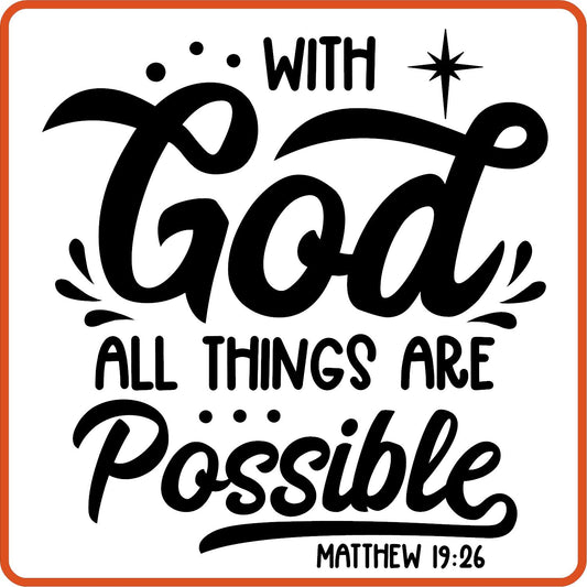 With God All Things are Possible | Bible | Religious Iron On Decals Patches by SEC Apparel