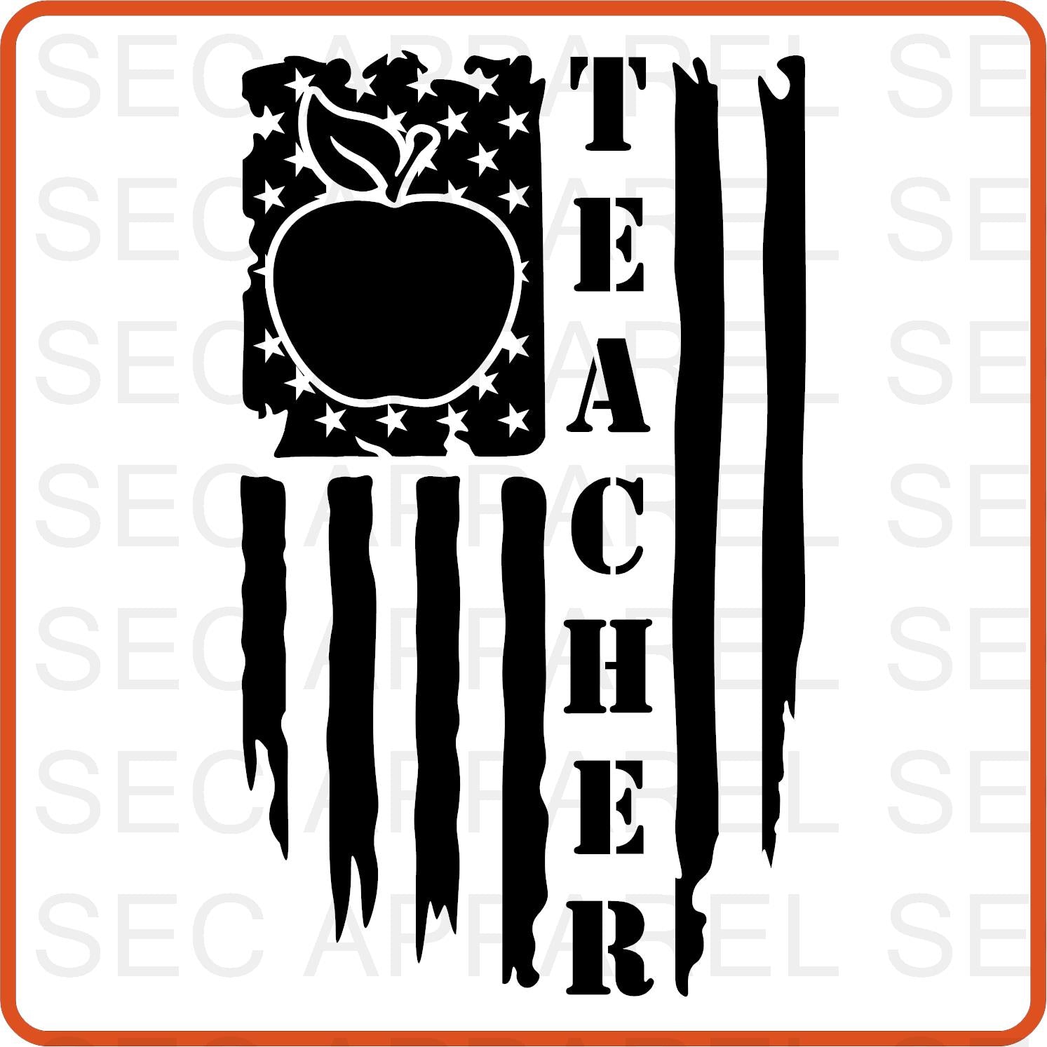 Teacher Iron On Decals Patches transfers vinyl for shirts, clothing | Professional| Flag Teacher - secapparelonline