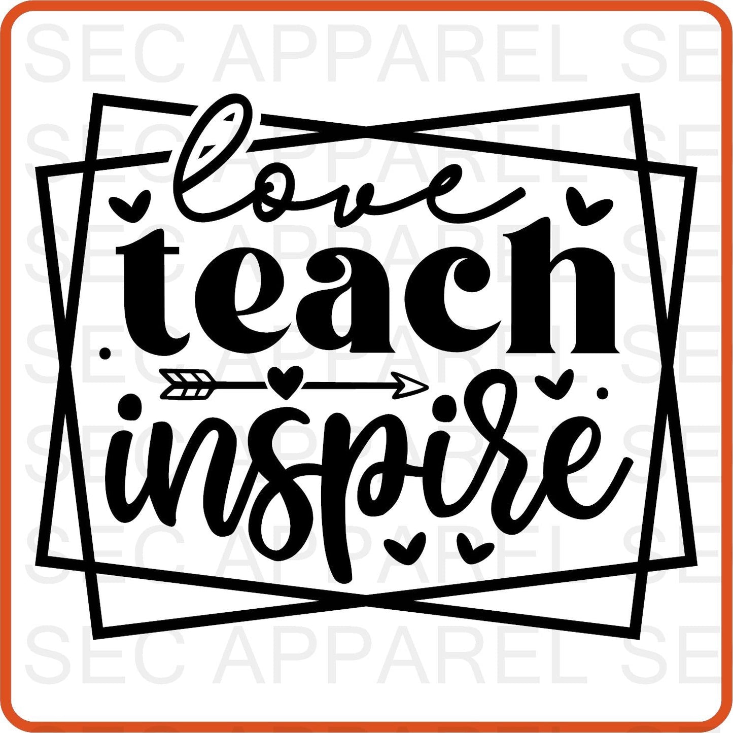 Teacher Iron On Decals Patches transfers vinyl for shirts, clothing | Professional| Love Teach Inspire - secapparelonline