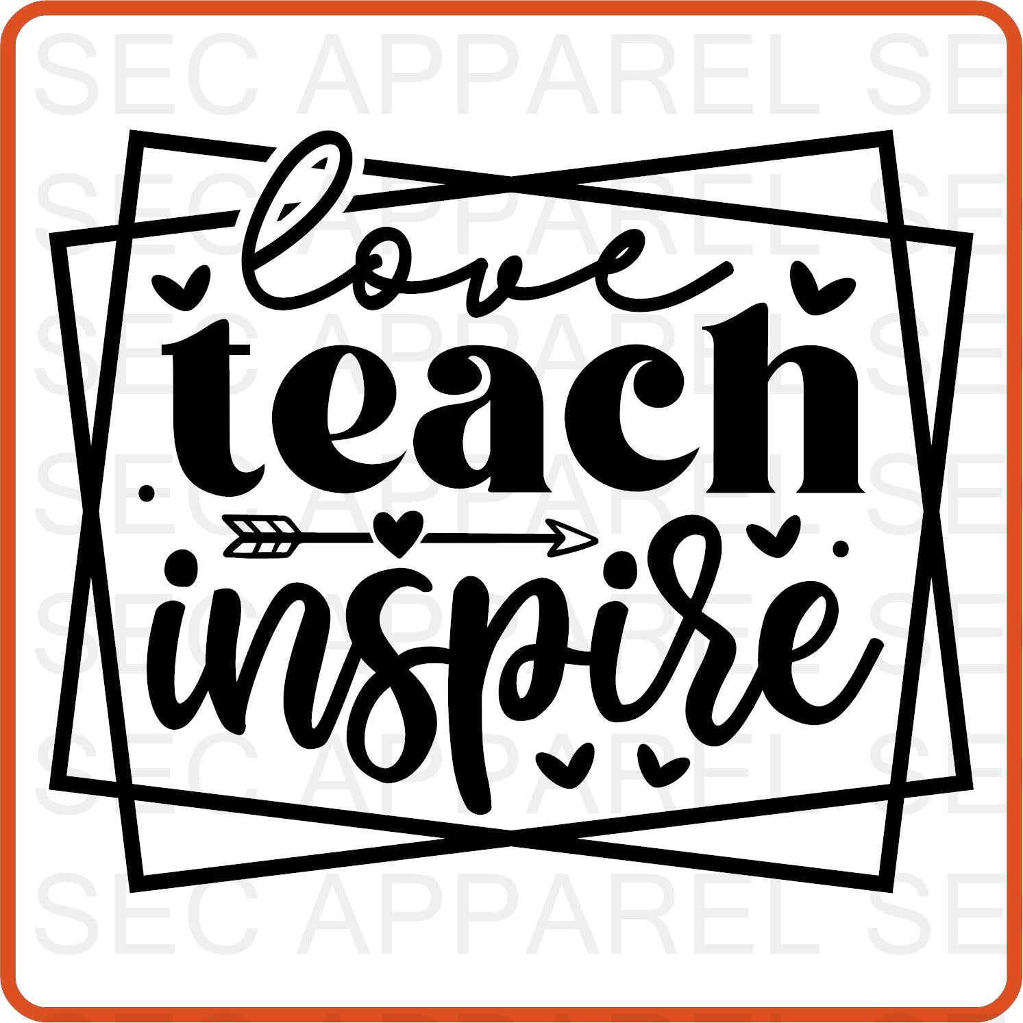 Teacher Iron On Decals Patches transfers vinyl for shirts, clothing | Professional| Love Teach Inspire - secapparelonline