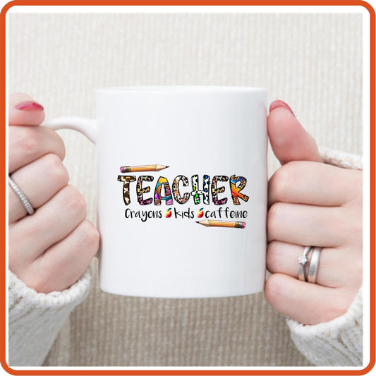 Teacher Mugs - 11oz Coffee Mug | Professional Mugs | Teacher Crayons Kids Caffeine - secapparelonline
