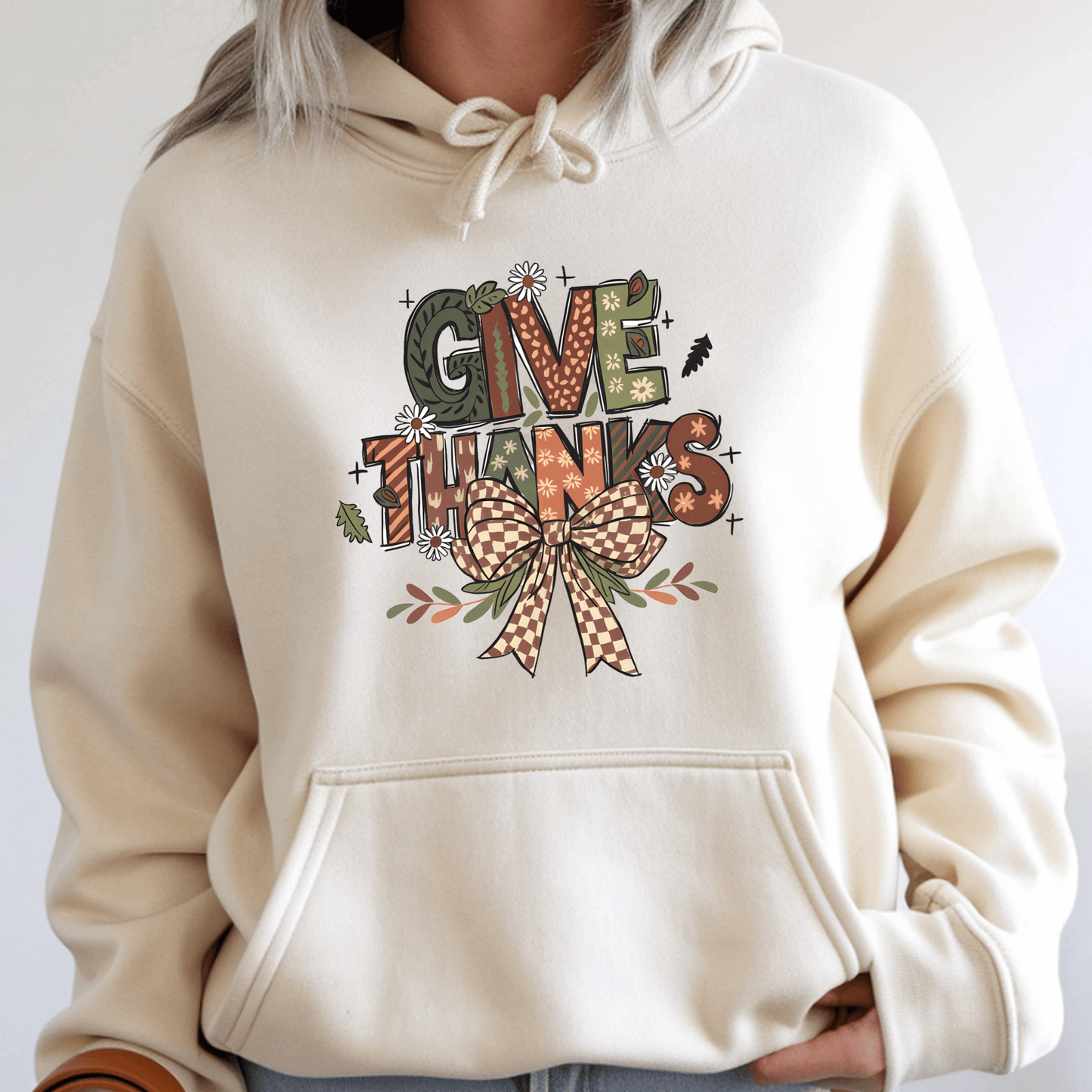 Thanksgiving Hoodie - Give Thanks Turkey Graphic Pullover - Unisex Fall Holiday Sweatshirt - secapparelonline