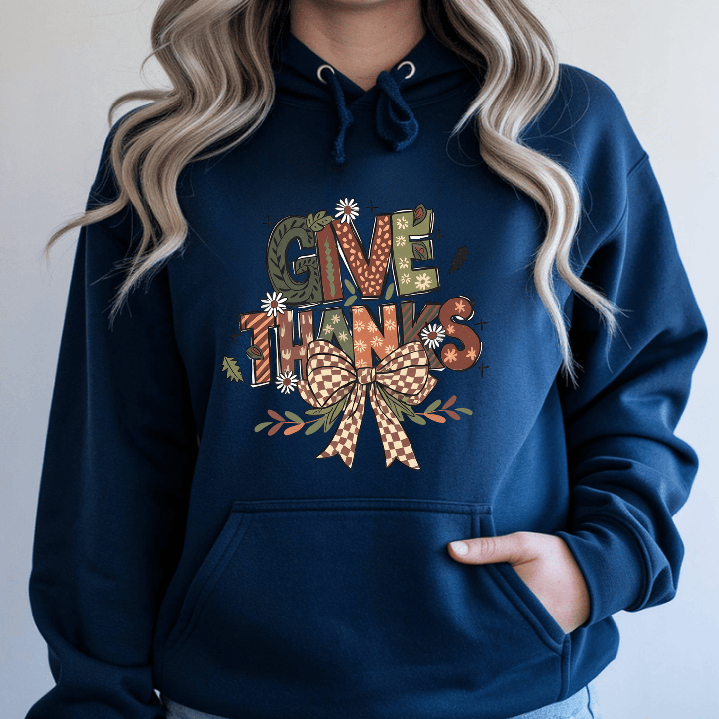 Thanksgiving Hoodie - Give Thanks Turkey Graphic Pullover - Unisex Fall Holiday Sweatshirt - secapparelonline
