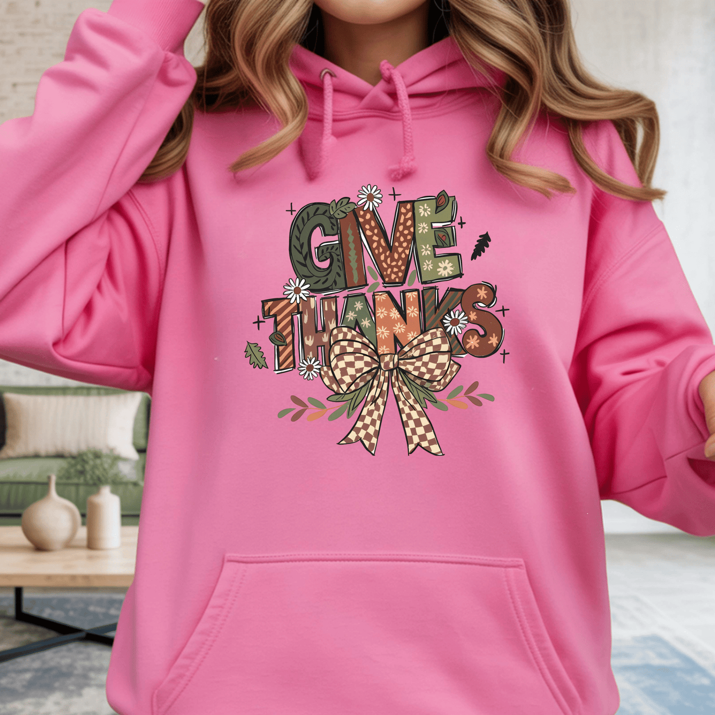 Thanksgiving Hoodie - Give Thanks Turkey Graphic Pullover - Unisex Fall Holiday Sweatshirt - secapparelonline