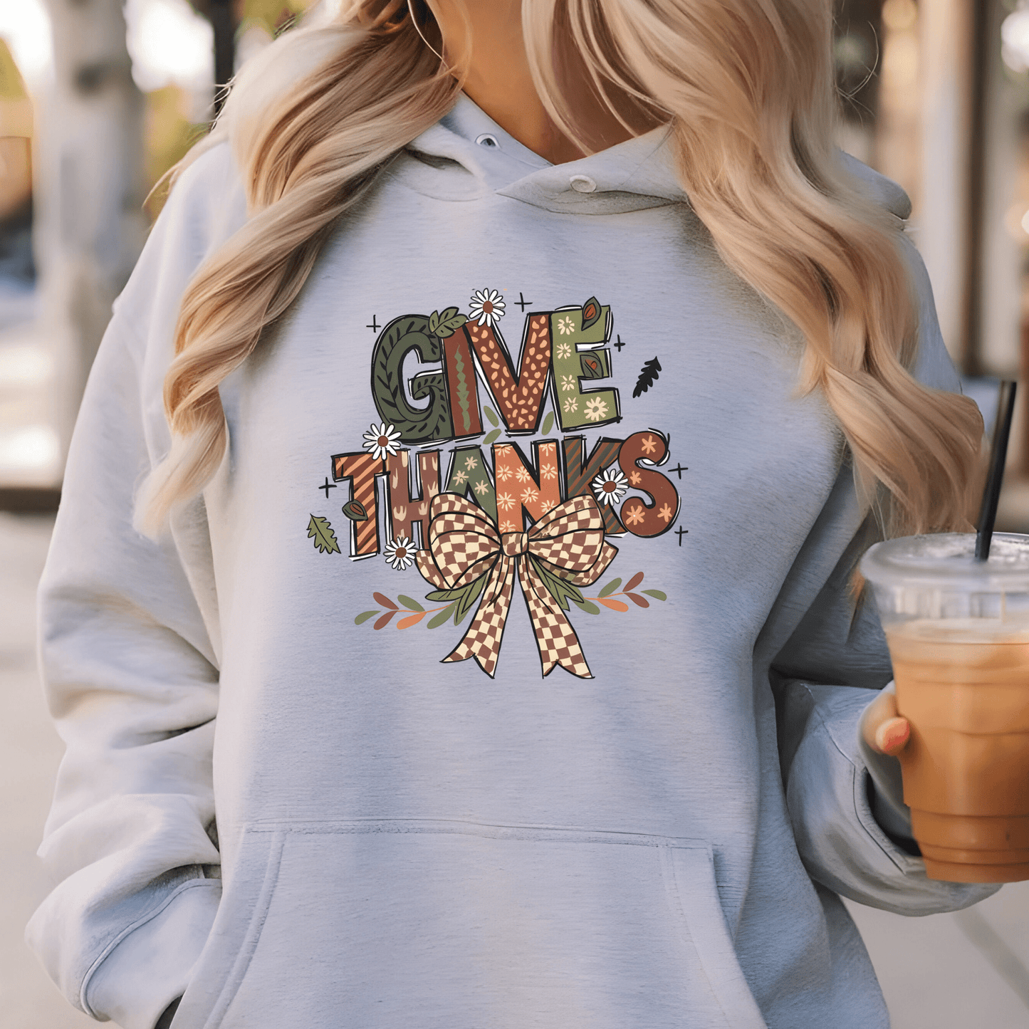 Thanksgiving Hoodie - Give Thanks Turkey Graphic Pullover - Unisex Fall Holiday Sweatshirt - secapparelonline