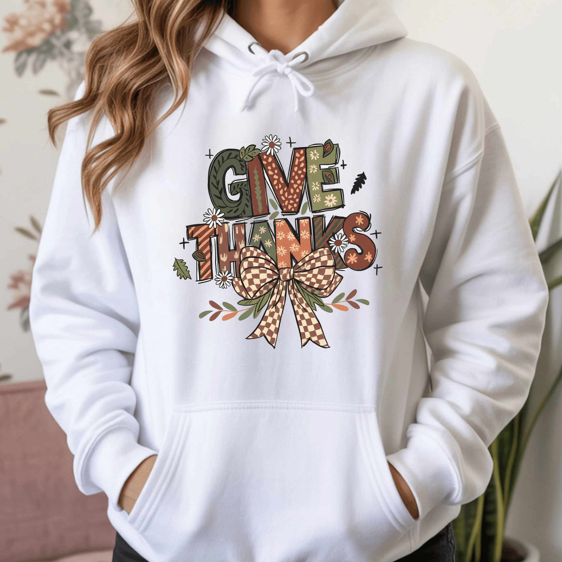Thanksgiving Hoodie - Give Thanks Turkey Graphic Pullover - Unisex Fall Holiday Sweatshirt - secapparelonline