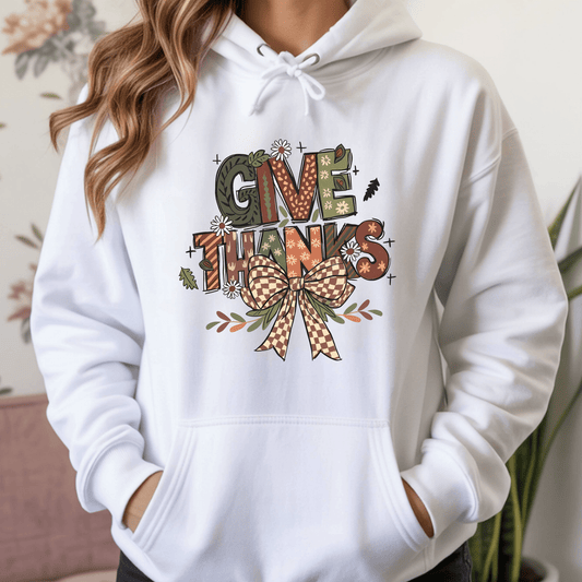 Thanksgiving Hoodie - Give Thanks Turkey Graphic Pullover - Unisex Fall Holiday Sweatshirt - secapparelonline