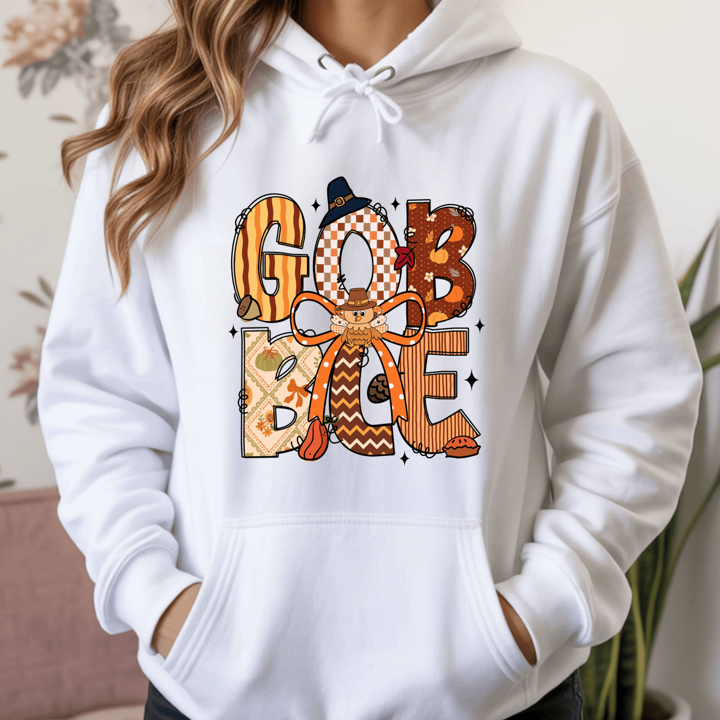 Thanksgiving Hoodie - Gobble Turkey Graphic Pullover - Unisex Fall Holiday Sweatshirt - secapparelonline