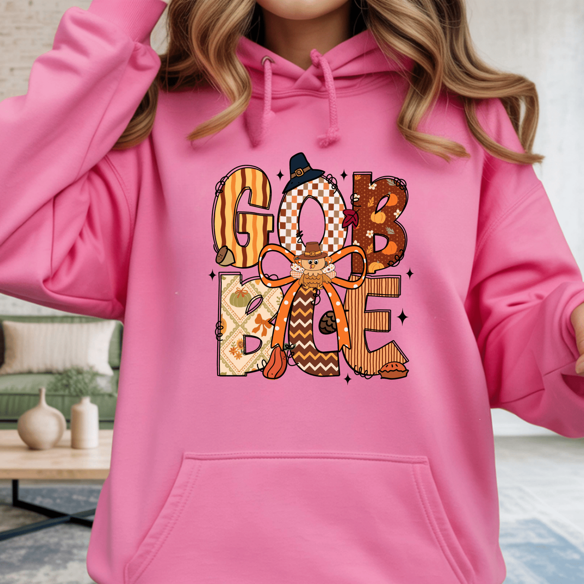 Thanksgiving Hoodie - Gobble Turkey Graphic Pullover - Unisex Fall Holiday Sweatshirt - secapparelonline