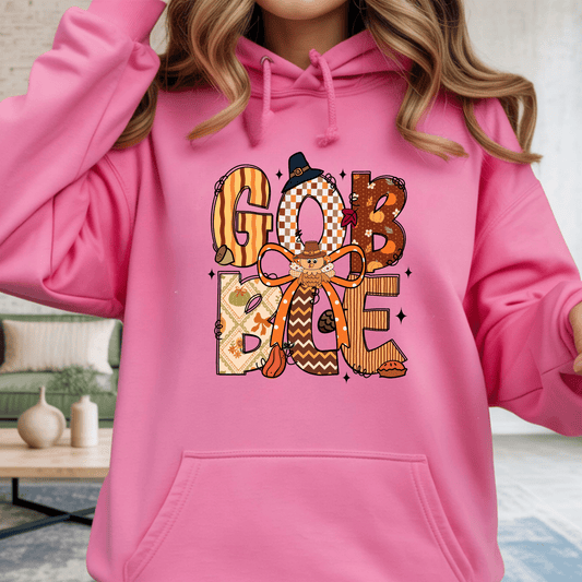 Thanksgiving Hoodie - Gobble Turkey Graphic Pullover - Unisex Fall Holiday Sweatshirt - secapparelonline