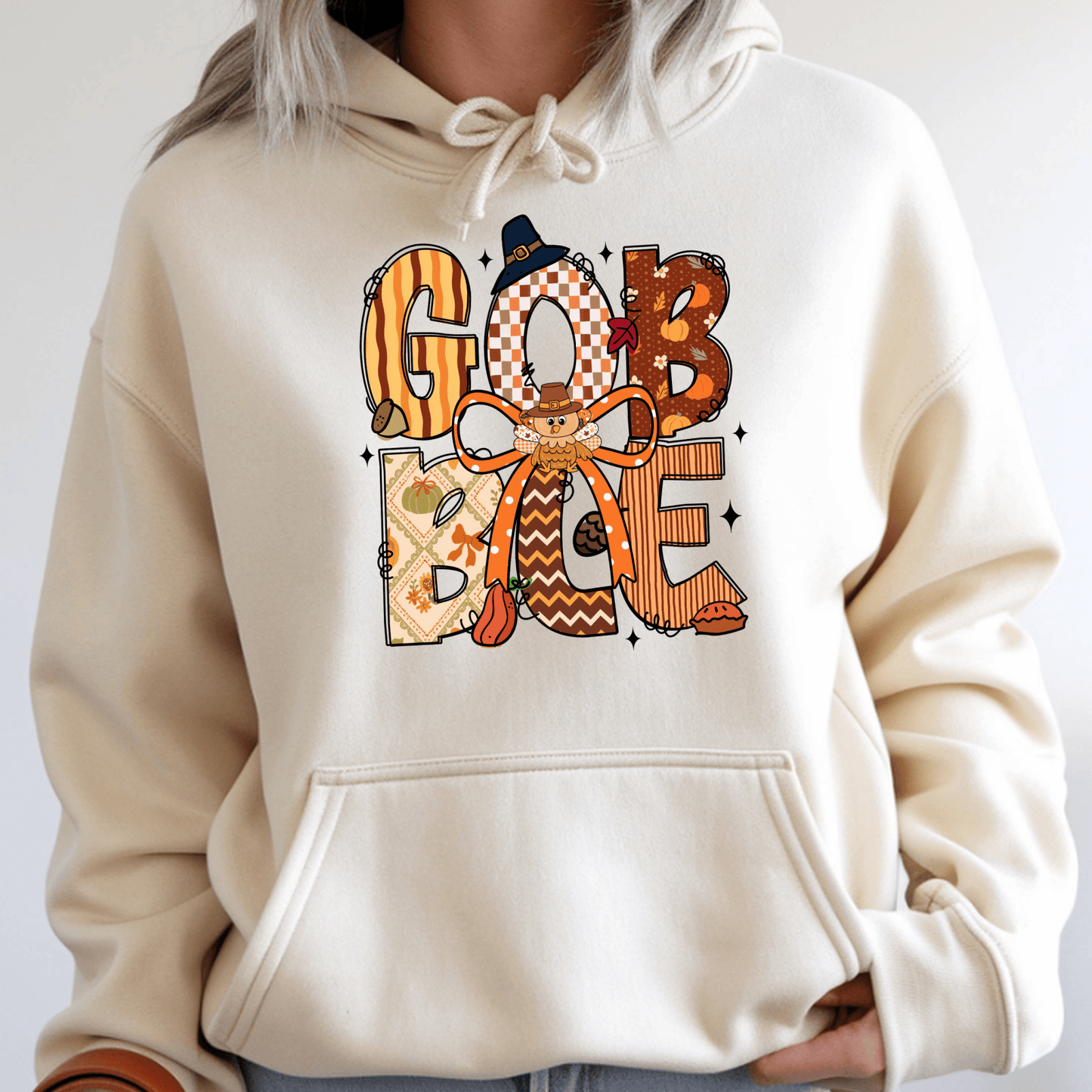 Thanksgiving Hoodie - Gobble Turkey Graphic Pullover - Unisex Fall Holiday Sweatshirt - secapparelonline