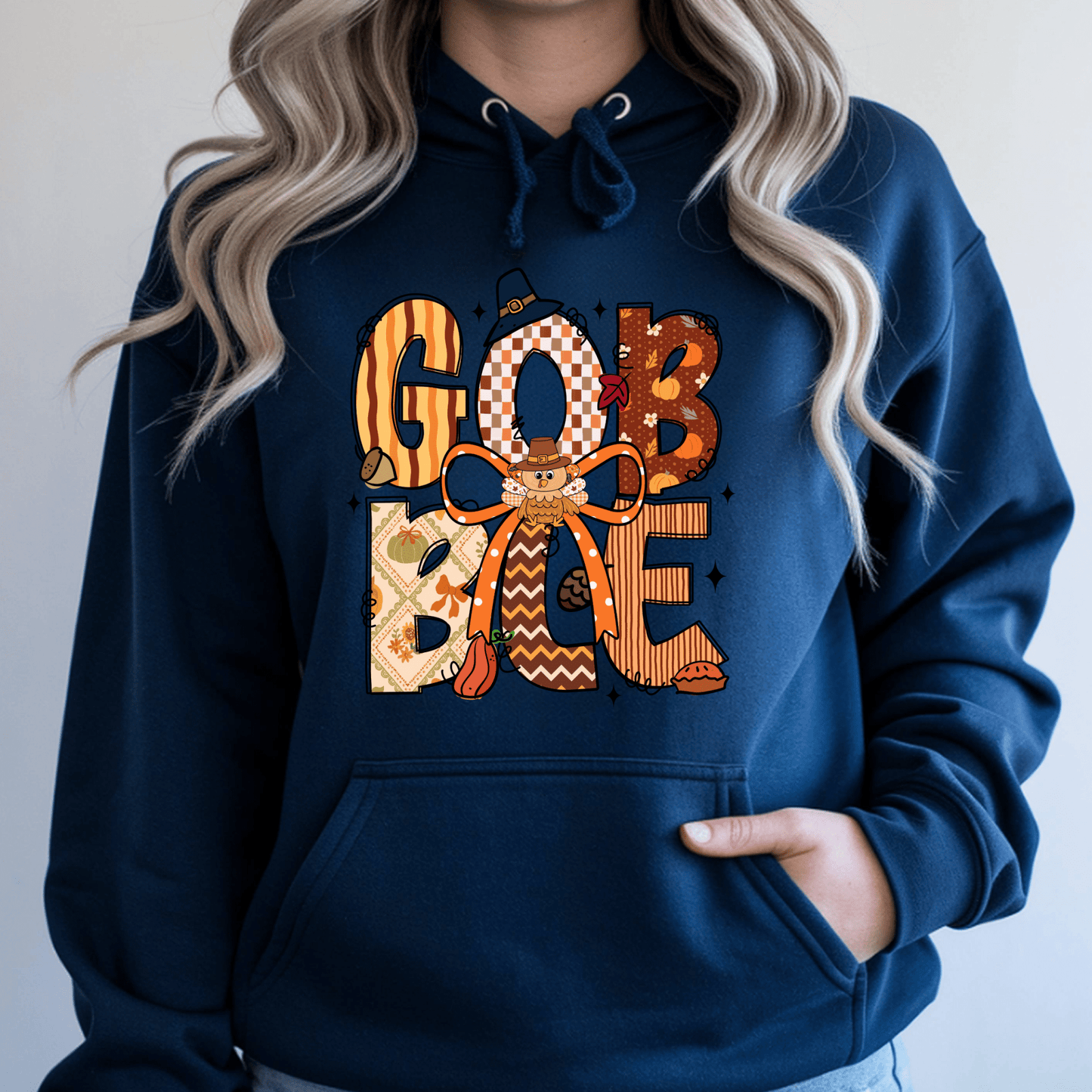 Thanksgiving Hoodie - Gobble Turkey Graphic Pullover - Unisex Fall Holiday Sweatshirt - secapparelonline