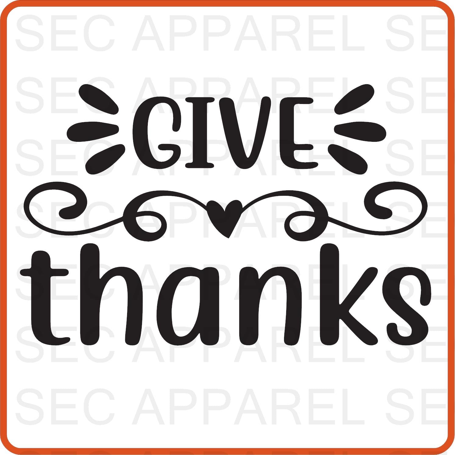 Thanksgiving Iron On Decals Patches transfers vinyl for shirts, clothing | SEC Apparel | Give Thanks - secapparelonline
