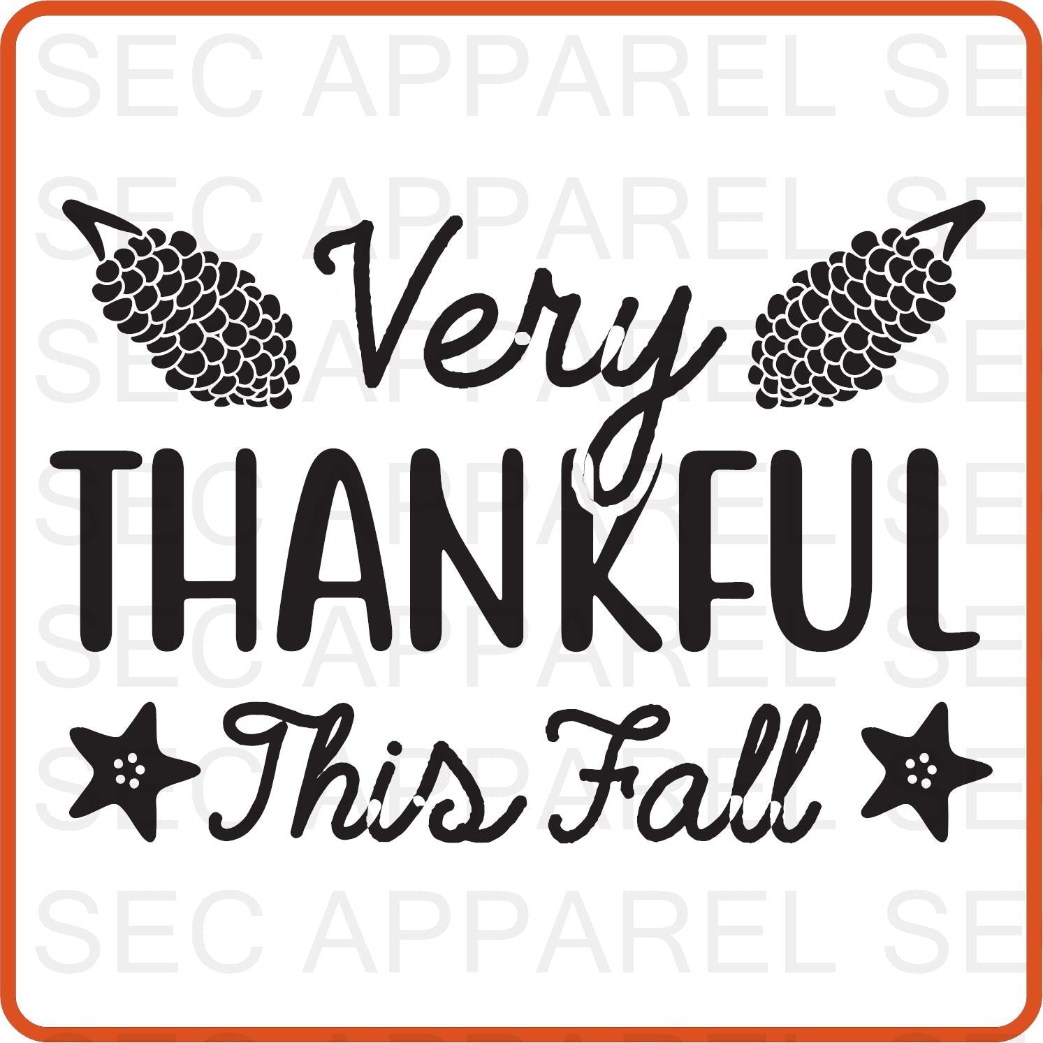Thanksgiving Iron On Decals Patches transfers vinyl for shirts, clothing | SEC Apparel | Very Thankful for - secapparelonline