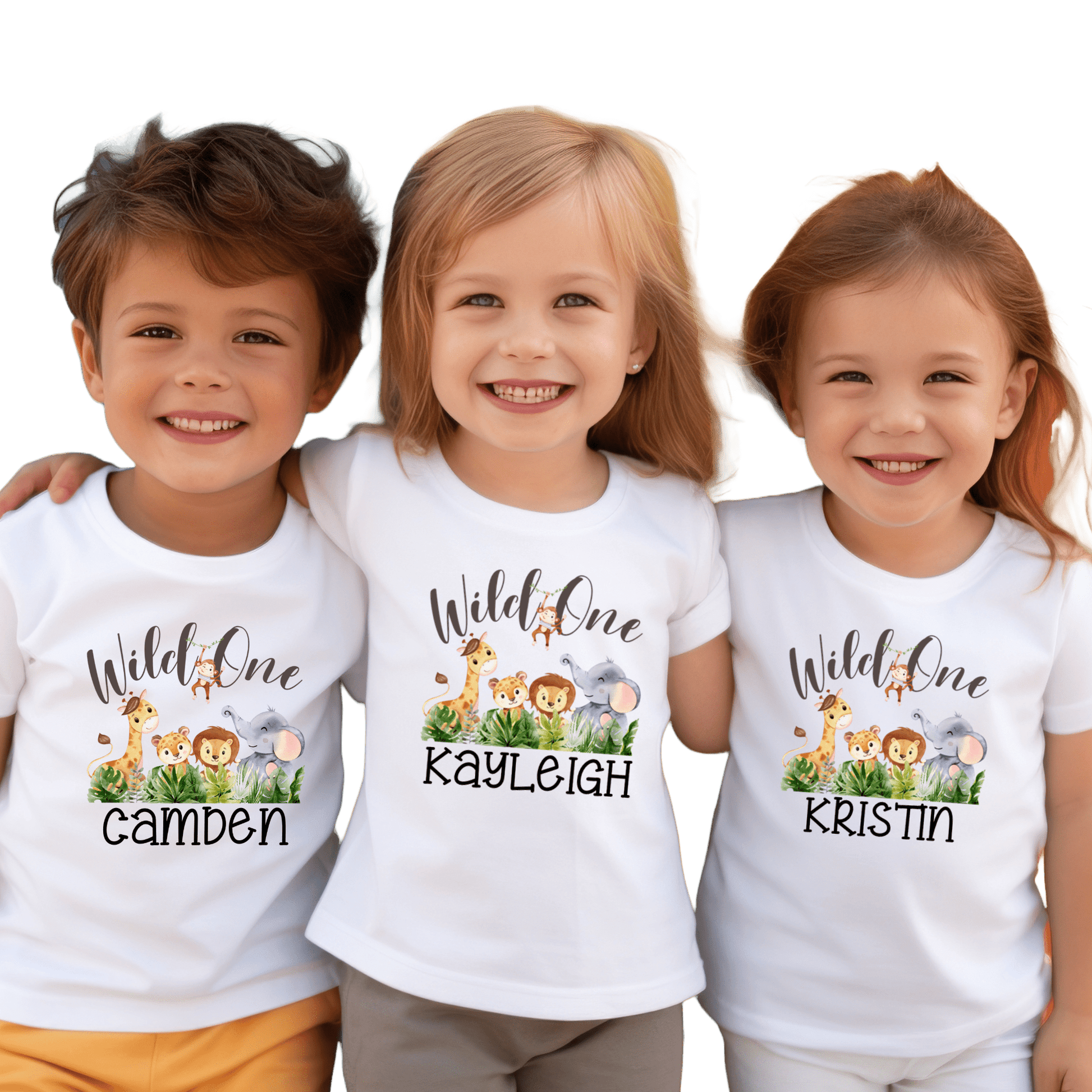 Wild One Shirt 1st Birthday Safari Animal Party Custom Personalized with Name White - secapparelonline