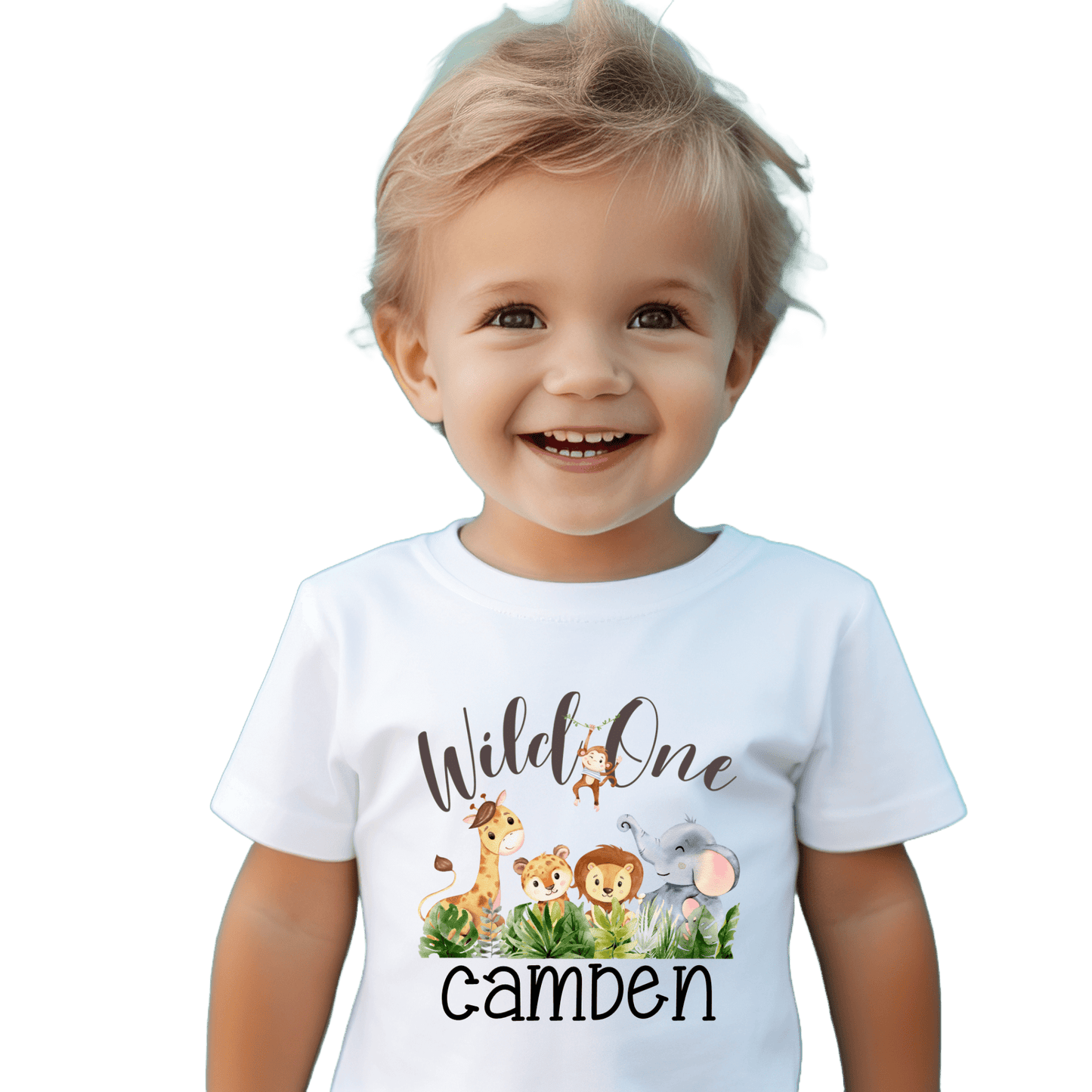 Wild One Shirt 1st Birthday Safari Animal Party Custom Personalized with Name White - secapparelonline