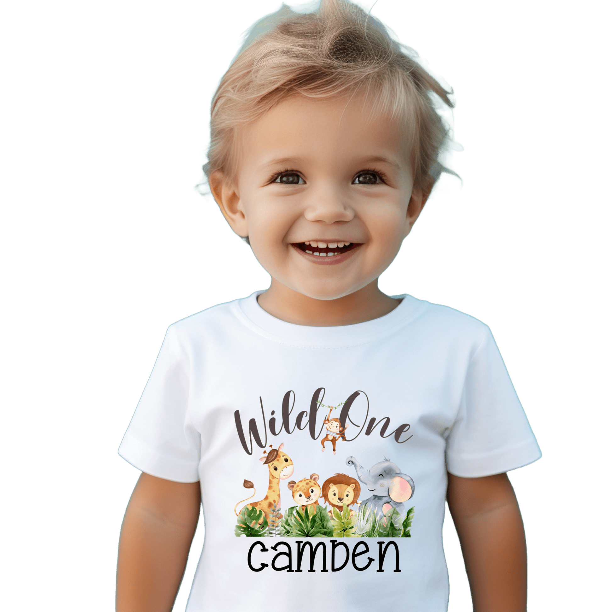 Wild One Shirt 1st Birthday Safari Animal Party Custom Personalized with Name White - secapparelonline