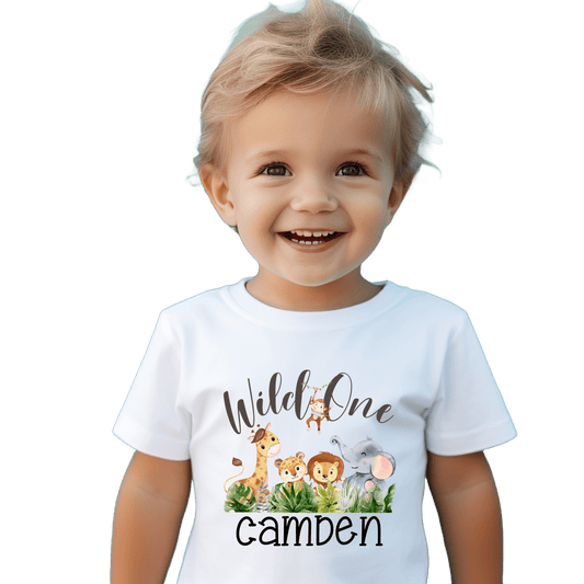 Wild One Shirt 1st Birthday Safari Animal Party Custom Personalized with Name White - secapparelonline