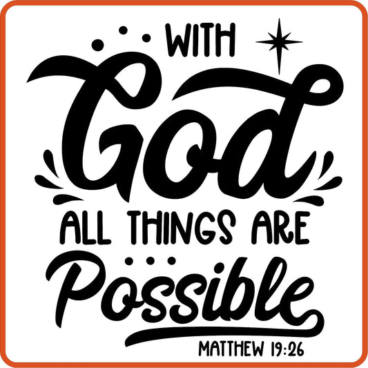 With God All Things are Possible | Bible | Religious Iron On Decals Patches by SEC Apparel - secapparelonline