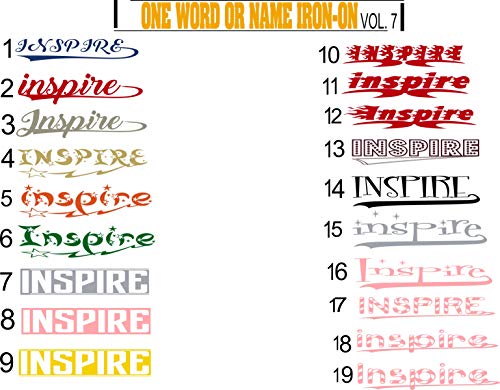 SEC Apparel Iron On Word, Name with Tail, 5 Inch, 6 Inch, 7 Inch, 8 Inch, 9 Inch, 10 Inch, 11 Inch - Black, Blue, Gray, Green, Orange, Pink, Gold, White, Red, Yellow, Glitter Gold, Silver, Glitter - secapparelonline